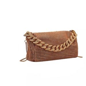 GOLD  CRYSTAL RHINESTONES CROSSBODY GOLD CHAIN PURSE